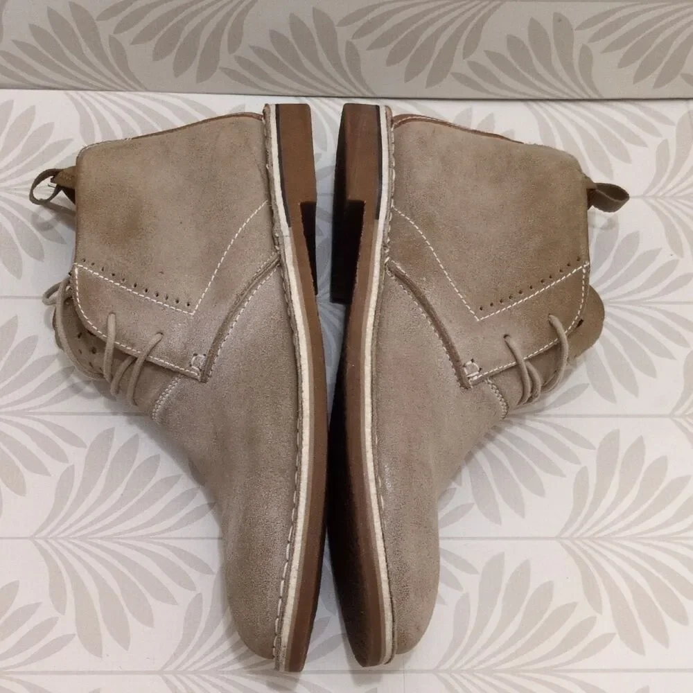 Steve Madden Beige Leather Lace-Up Chukka Ankle Boots Round Toe Men's US 9.5 M